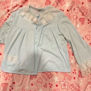 Nannette Blue Top with Lace Accents